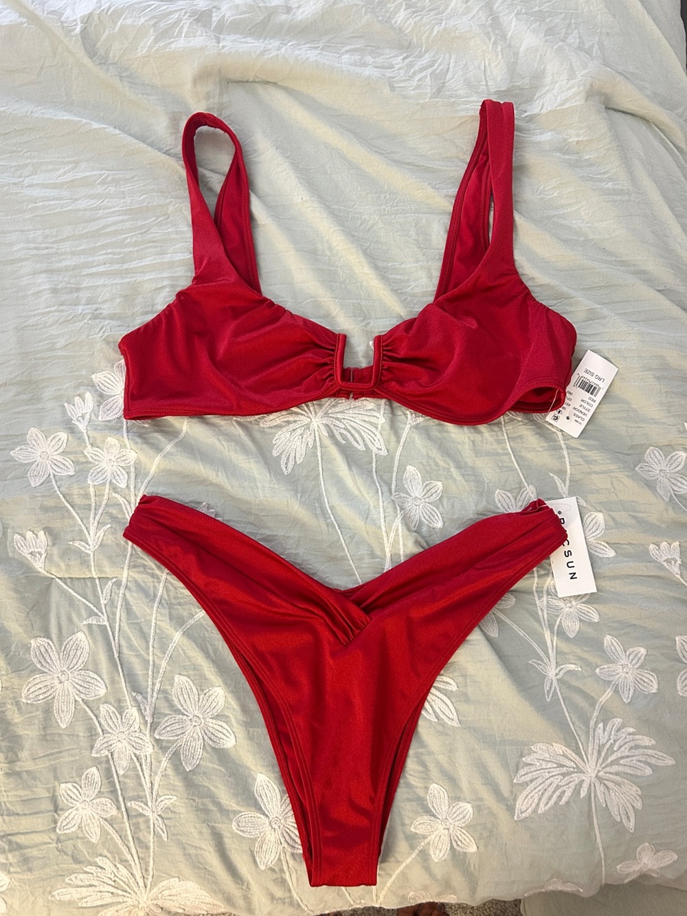 Red Bikini Set - Top & High Cut Bottoms M/L
